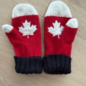 Red and White Maple Leaf Mittens